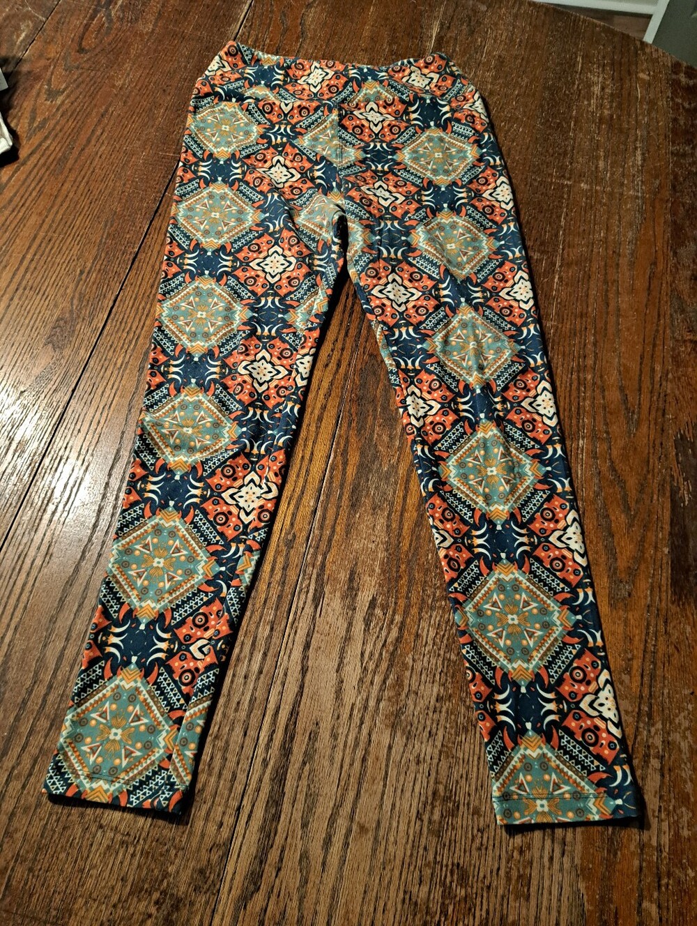 LuLaRoe One Size Leggings Teal Orange Navy Blue Geometric Medallion Boho Soft